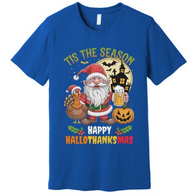 Happy Hallothanksmas Halloween Thanksgiving Merry Christmas Premium T-Shirt