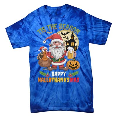 Happy Hallothanksmas Halloween Thanksgiving Merry Christmas Tie-Dye T-Shirt