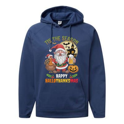 Happy Hallothanksmas Halloween Thanksgiving Merry Christmas Performance Fleece Hoodie