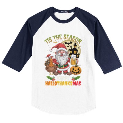 Happy Hallothanksmas Halloween Thanksgiving Merry Christmas Baseball Sleeve Shirt