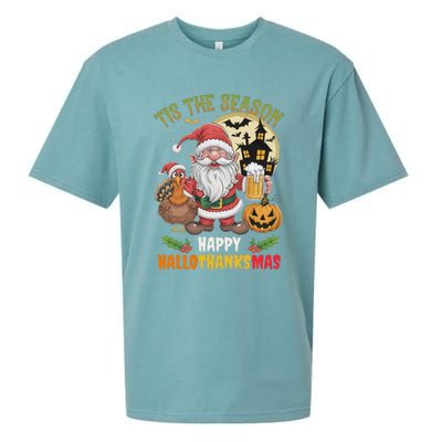 Happy Hallothanksmas Halloween Thanksgiving Merry Christmas Sueded Cloud Jersey T-Shirt