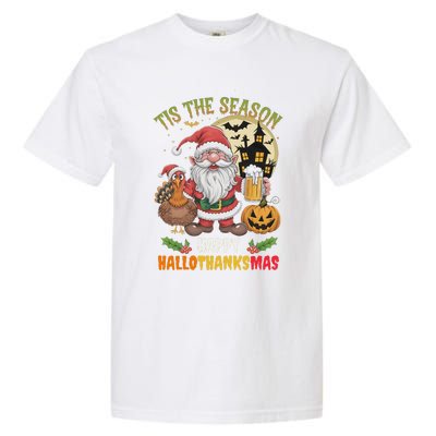 Happy Hallothanksmas Halloween Thanksgiving Merry Christmas Garment-Dyed Heavyweight T-Shirt