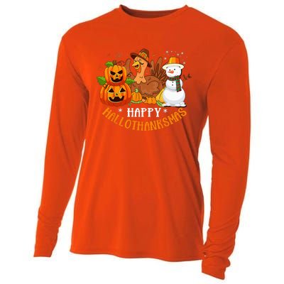 Happy Hallothanksmas Halloween Thanksgiving Christmas Day Cooling Performance Long Sleeve Crew