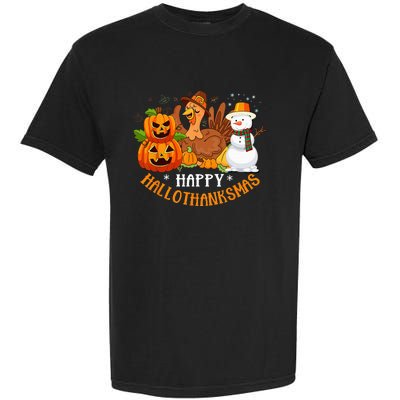 Happy Hallothanksmas Halloween Thanksgiving Christmas Day Garment-Dyed Heavyweight T-Shirt