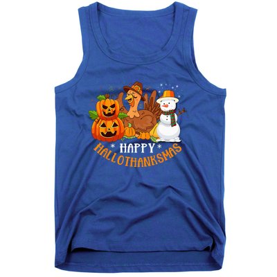 Happy Hallothanksmas Halloween Thanksgiving Christmas Day Tank Top