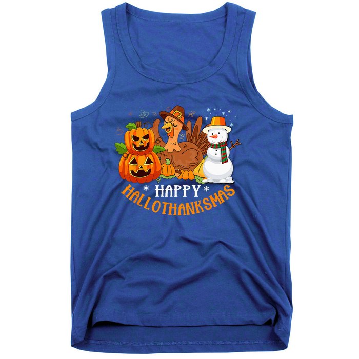 Happy Hallothanksmas Halloween Thanksgiving Christmas Day Tank Top