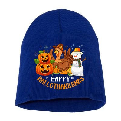 Happy Hallothanksmas Halloween Thanksgiving Christmas Day Short Acrylic Beanie