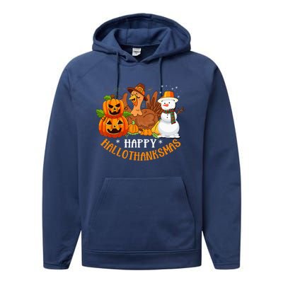 Happy Hallothanksmas Halloween Thanksgiving Christmas Day Performance Fleece Hoodie