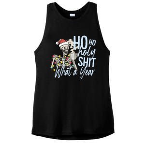 Ho Ho Holy Shit What A Year Gift Funny Christmas Skeleton Gift Ladies PosiCharge Tri-Blend Wicking Tank