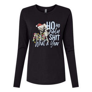 Ho Ho Holy Shit What A Year Gift Funny Christmas Skeleton Gift Womens Cotton Relaxed Long Sleeve T-Shirt