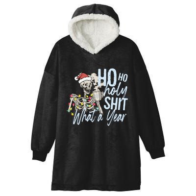 Ho Ho Holy Shit What A Year Gift Funny Christmas Skeleton Gift Hooded Wearable Blanket