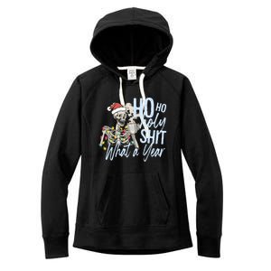 Ho Ho Holy Shit What A Year Gift Funny Christmas Skeleton Gift Women's Fleece Hoodie