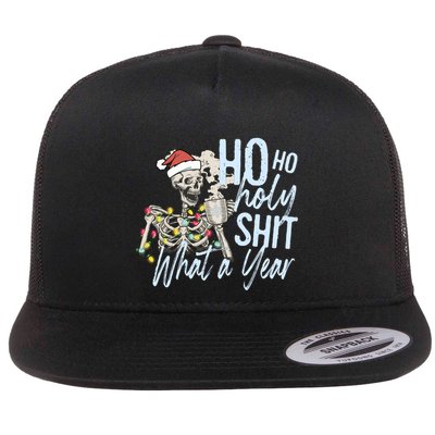 Ho Ho Holy Shit What A Year Gift Funny Christmas Skeleton Gift Flatbill Hat
