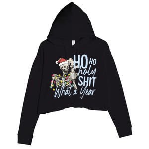 Ho Ho Holy Shit What A Year Gift Funny Christmas Skeleton Gift Crop Fleece Hoodie