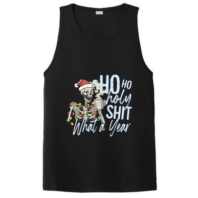 Ho Ho Holy Shit What A Year Gift Funny Christmas Skeleton Gift PosiCharge Competitor Tank