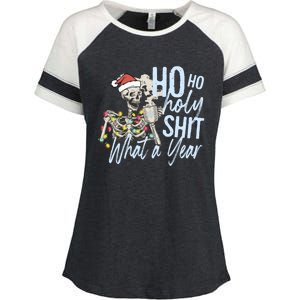 Ho Ho Holy Shit What A Year Gift Funny Christmas Skeleton Gift Enza Ladies Jersey Colorblock Tee