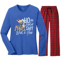 Ho Ho Holy Shit What A Year Gift Funny Christmas Skeleton Gift Women's Long Sleeve Flannel Pajama Set 