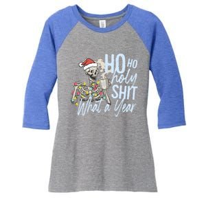 Ho Ho Holy Shit What A Year Gift Funny Christmas Skeleton Gift Women's Tri-Blend 3/4-Sleeve Raglan Shirt