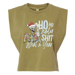 Ho Ho Holy Shit What A Year Gift Funny Christmas Skeleton Gift Garment-Dyed Women's Muscle Tee