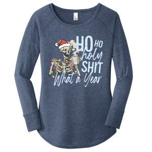 Ho Ho Holy Shit What A Year Gift Funny Christmas Skeleton Gift Women's Perfect Tri Tunic Long Sleeve Shirt