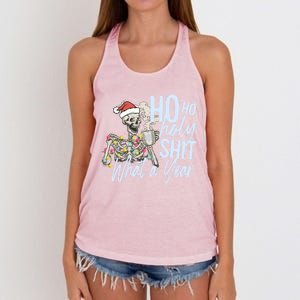 Ho Ho Holy Shit What A Year Gift Funny Christmas Skeleton Gift Women's Knotted Racerback Tank