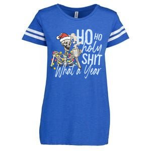 Ho Ho Holy Shit What A Year Gift Funny Christmas Skeleton Gift Enza Ladies Jersey Football T-Shirt