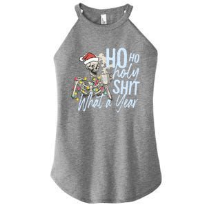 Ho Ho Holy Shit What A Year Gift Funny Christmas Skeleton Gift Women's Perfect Tri Rocker Tank