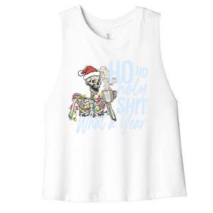 Ho Ho Holy Shit What A Year Gift Funny Christmas Skeleton Gift Women's Racerback Cropped Tank