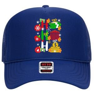 Ho Ho Ho Bank Teller Funny Christmas Festive Holiday Banker Gift High Crown Mesh Back Trucker Hat