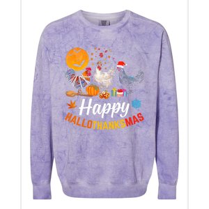 Happy HalloThanksMas Halloween Thanksgiving Xmas Chicken Colorblast Crewneck Sweatshirt