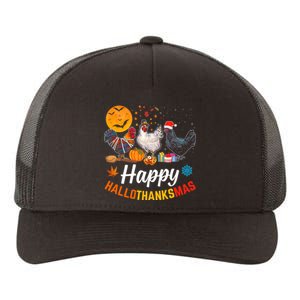 Happy HalloThanksMas Halloween Thanksgiving Xmas Chicken Yupoong Adult 5-Panel Trucker Hat