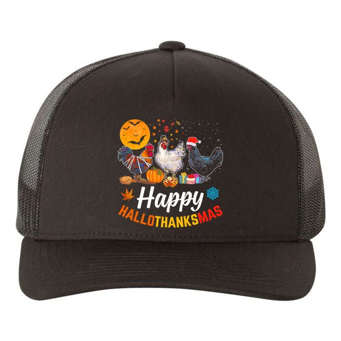 Happy HalloThanksMas Halloween Thanksgiving Xmas Chicken Yupoong Adult 5-Panel Trucker Hat