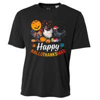 Happy HalloThanksMas Halloween Thanksgiving Xmas Chicken Cooling Performance Crew T-Shirt