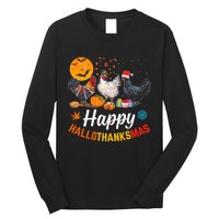 Happy HalloThanksMas Halloween Thanksgiving Xmas Chicken Long Sleeve Shirt