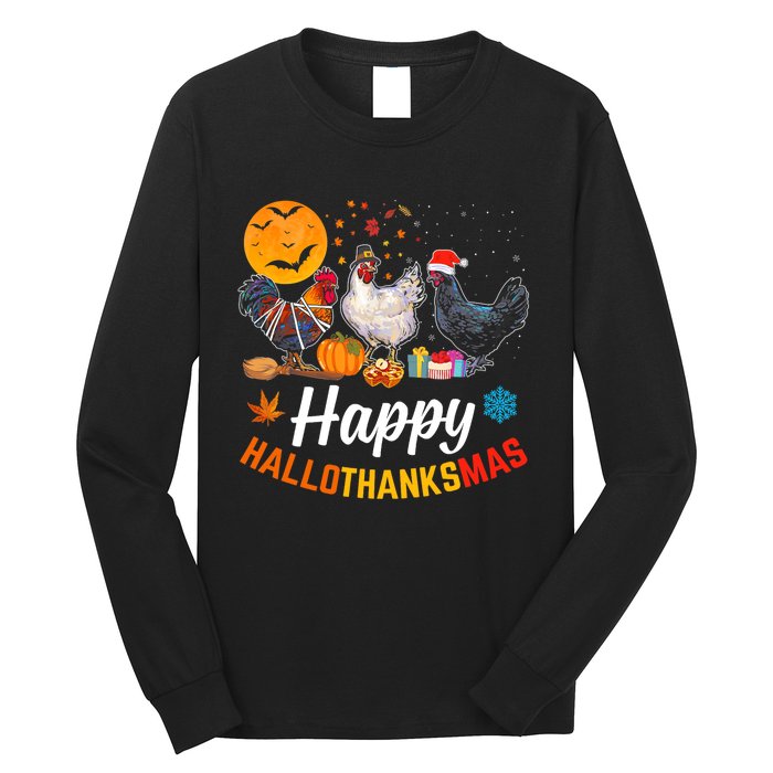 Happy HalloThanksMas Halloween Thanksgiving Xmas Chicken Long Sleeve Shirt