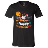 Happy HalloThanksMas Halloween Thanksgiving Xmas Chicken V-Neck T-Shirt