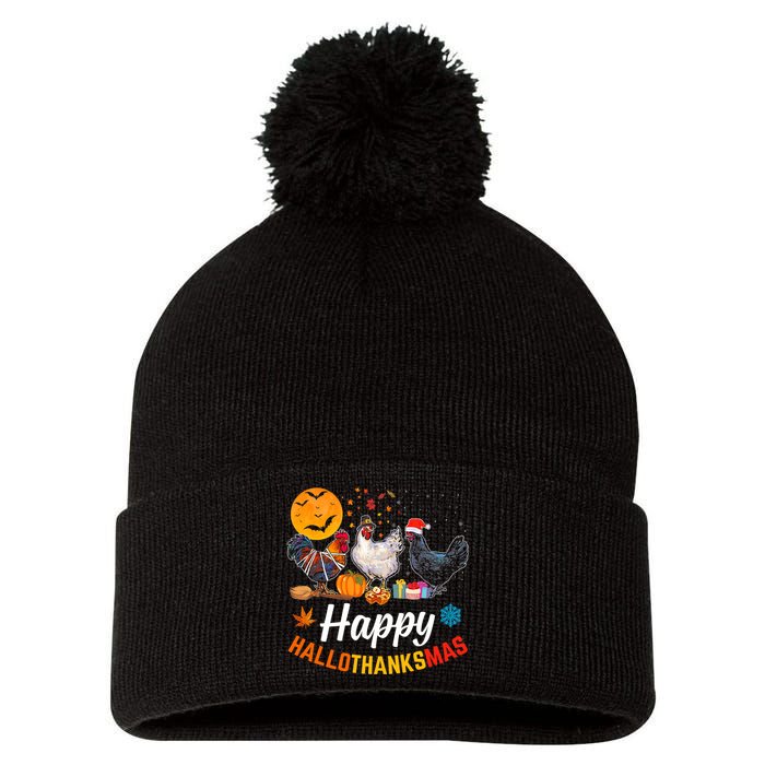 Happy HalloThanksMas Halloween Thanksgiving Xmas Chicken Pom Pom 12in Knit Beanie