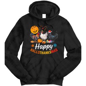 Happy HalloThanksMas Halloween Thanksgiving Xmas Chicken Tie Dye Hoodie