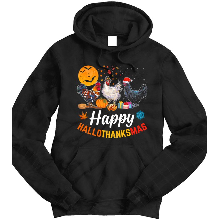 Happy HalloThanksMas Halloween Thanksgiving Xmas Chicken Tie Dye Hoodie