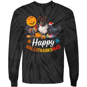 Happy HalloThanksMas Halloween Thanksgiving Xmas Chicken Tie-Dye Long Sleeve Shirt