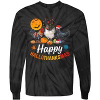 Happy HalloThanksMas Halloween Thanksgiving Xmas Chicken Tie-Dye Long Sleeve Shirt