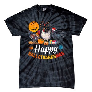 Happy HalloThanksMas Halloween Thanksgiving Xmas Chicken Tie-Dye T-Shirt