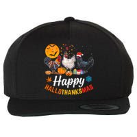 Happy HalloThanksMas Halloween Thanksgiving Xmas Chicken Wool Snapback Cap