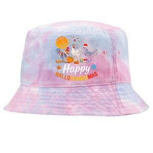 Happy HalloThanksMas Halloween Thanksgiving Xmas Chicken Tie-Dyed Bucket Hat