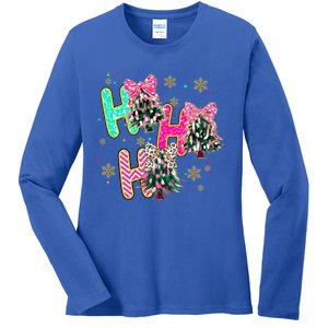 Ho Ho Ho Coquette Bow Christmas Tree Snowflake Xmas Holiday Gift Ladies Long Sleeve Shirt