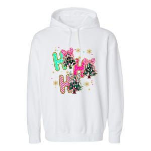 Ho Ho Ho Coquette Bow Christmas Tree Snowflake Xmas Holiday Gift Garment-Dyed Fleece Hoodie