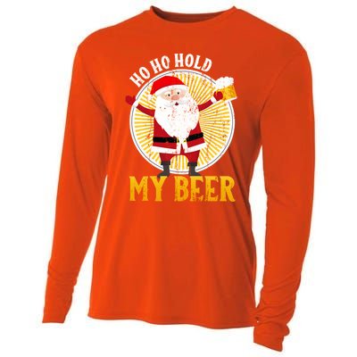 Ho Ho Hold My Beer Sarcastic Santa Bad Xmas Gift Cooling Performance Long Sleeve Crew