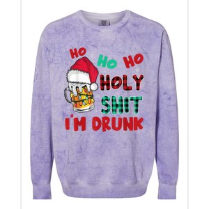 Ho Ho Holy Shit I'm Drunk Beer Santa Hat Christmas Drinking Colorblast Crewneck Sweatshirt