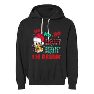 Ho Ho Holy Shit I'm Drunk Beer Santa Hat Christmas Drinking Garment-Dyed Fleece Hoodie