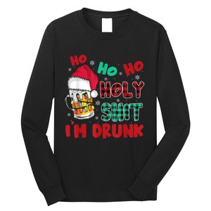 Ho Ho Holy Shit I'm Drunk Beer Santa Hat Christmas Drinking Long Sleeve Shirt